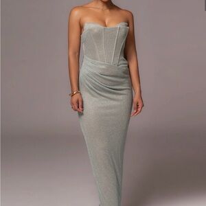 JLUXLABEL Strapless Shimmering Olive Lush Life Gown